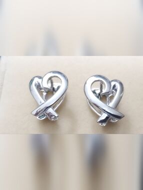 Vtg. Heart Ribbon Huggies Earrings by St .John